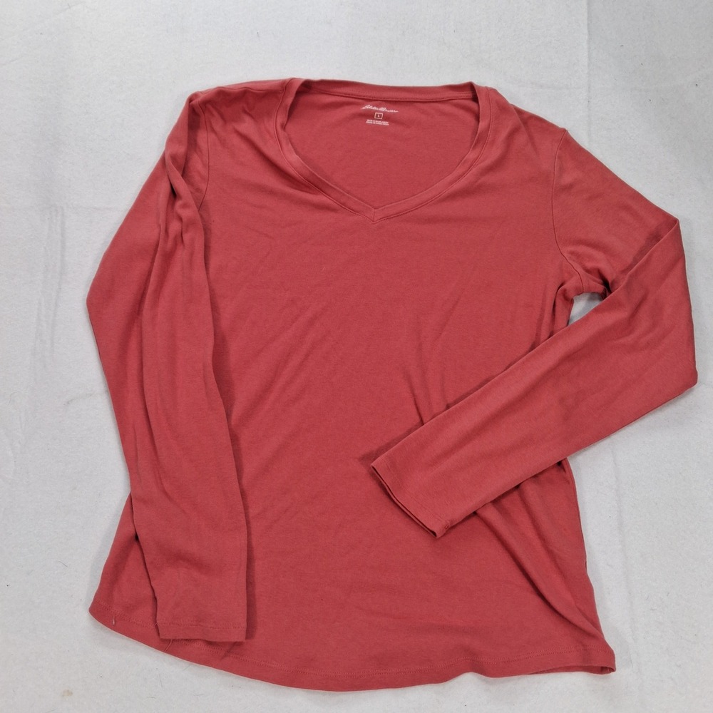 Eddie Bauer T-Shirt Womens L V-Neck Red Long Sleeve EUC